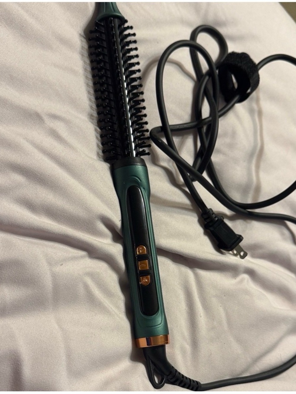 Green & Black Heated Round Brush with Gold Accents
